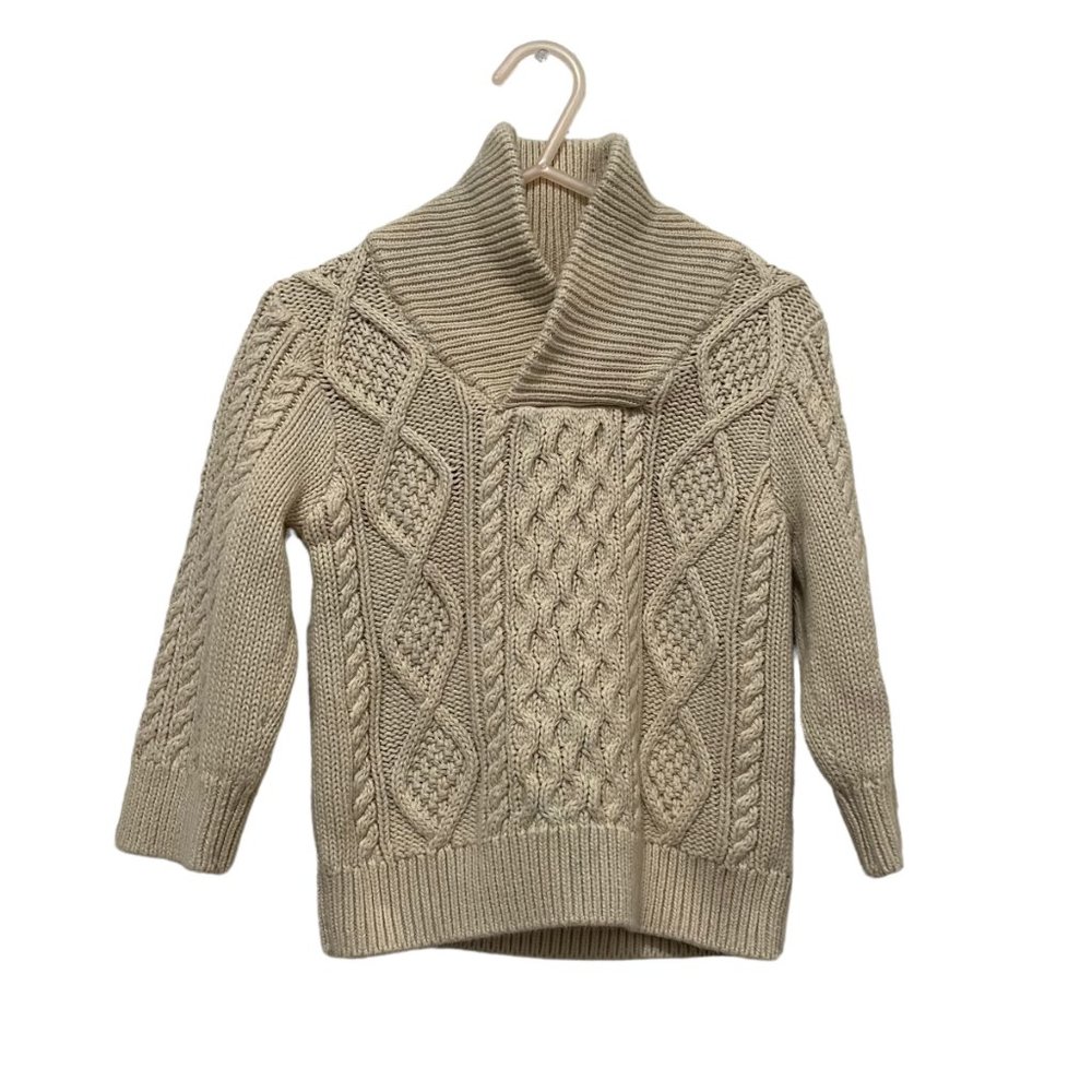 Baby Gap Cream Tan Fisherman Chunky Cable Knit Shawl Collar Grandpa Sweater 18M